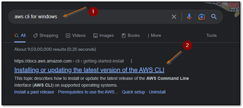 Search for AWS CLI for windows