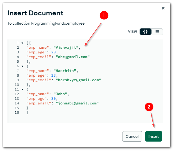 Insert Documents in MongoDB Collection